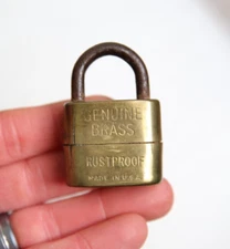 Vintage Genuine brass padlock NO key antique lock suitcase trunk tool box small