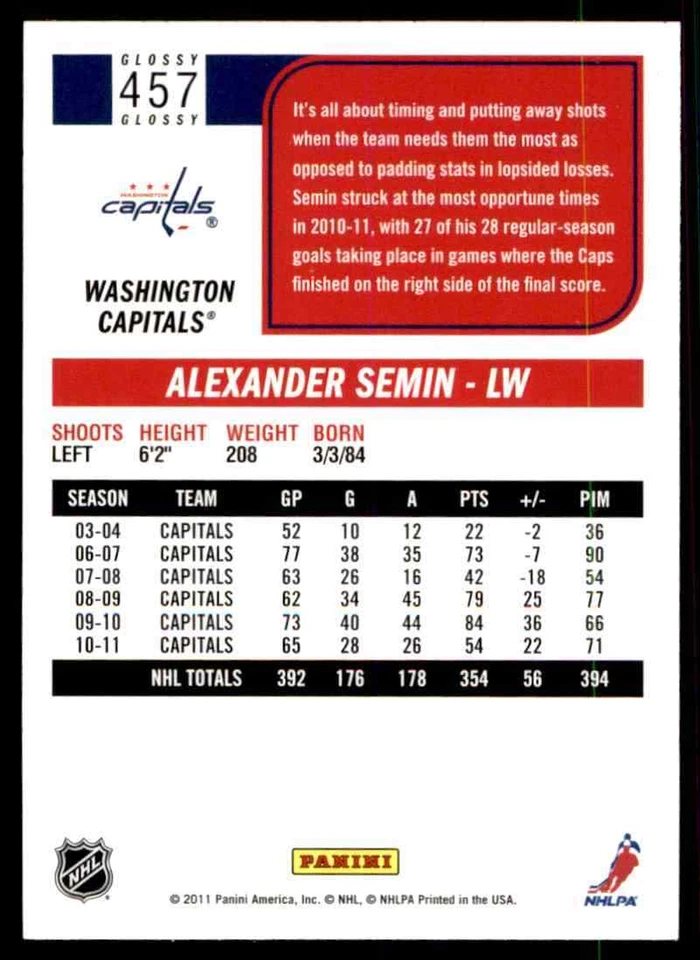 2011-12 Score Alexander Semin #457 - Image 2 of 2