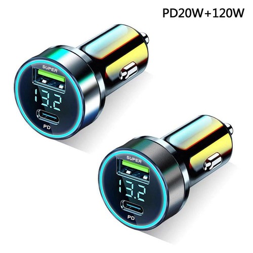 USB Type C Car Charger QC3.0 PD3.0 Mini Metal Dual USB Fast Charging Adapter - Photo 5 sur 21