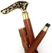 Vintage Solid Brass Derby Head Handle Wooden Walking Stick Cane Handmade Style