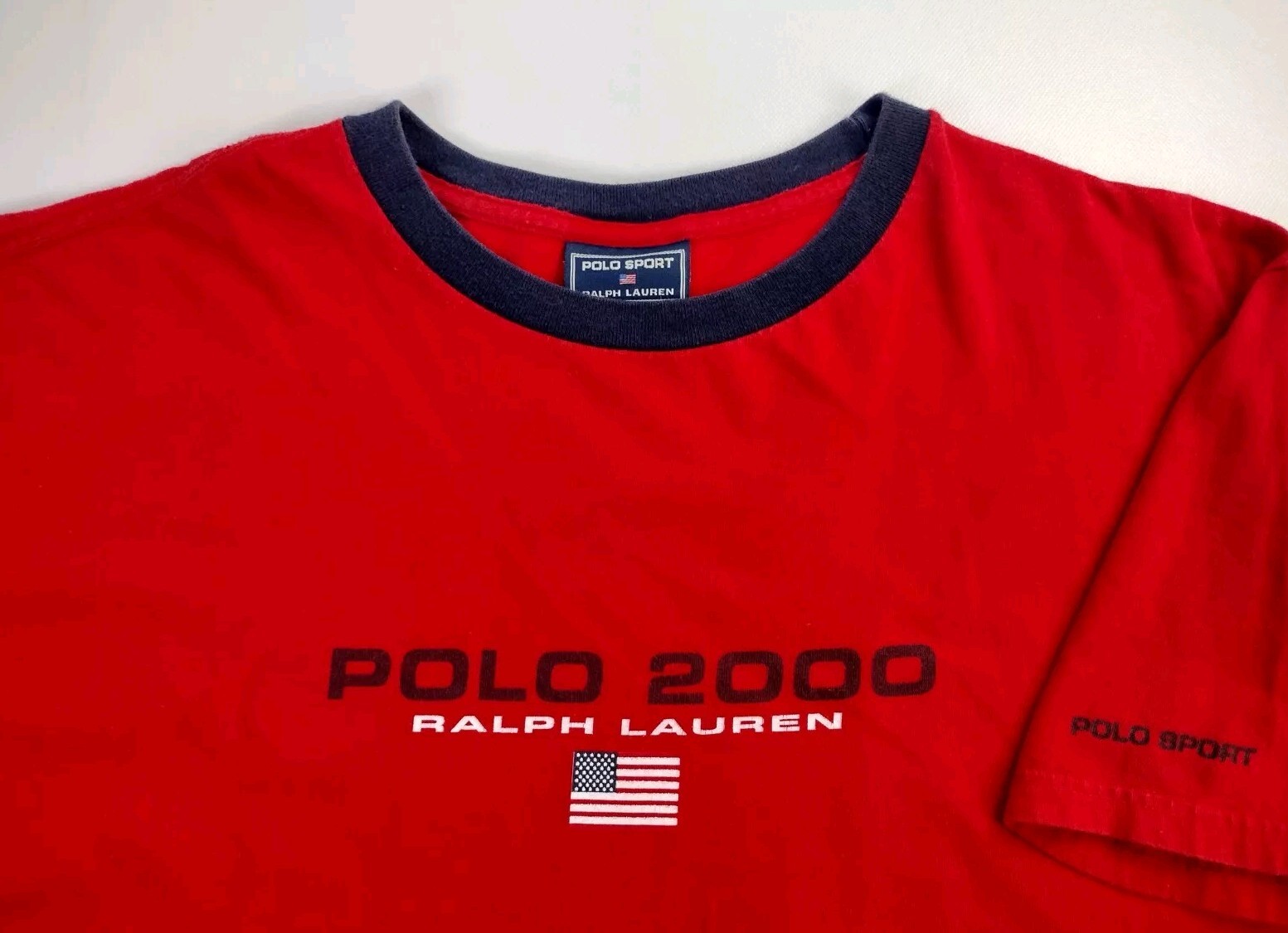 Vintage 2000 Ralph Lauren Polo Ringer Tee Men's XL Red Flag Y2K Retro T-Shirt