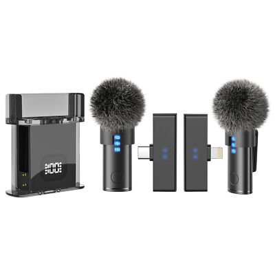 Wireless Lavalier Microphone Recording 2x Receivers+2x Mic w/Noise Cancellation