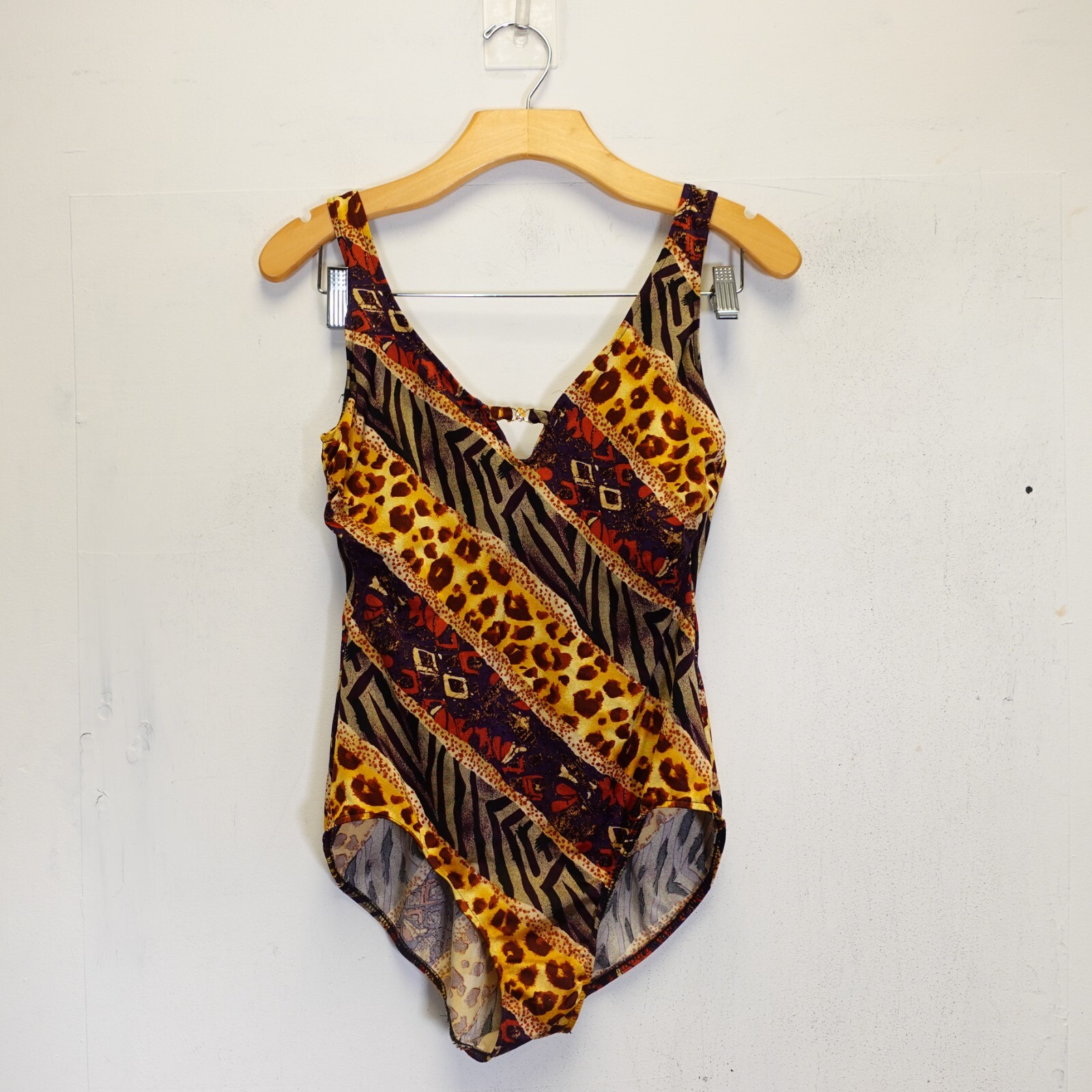 Vintage PACIFIC CONNECTIONS Leopard Print One Piece Swimsuit M Yellow Animal Print Grandma Style
