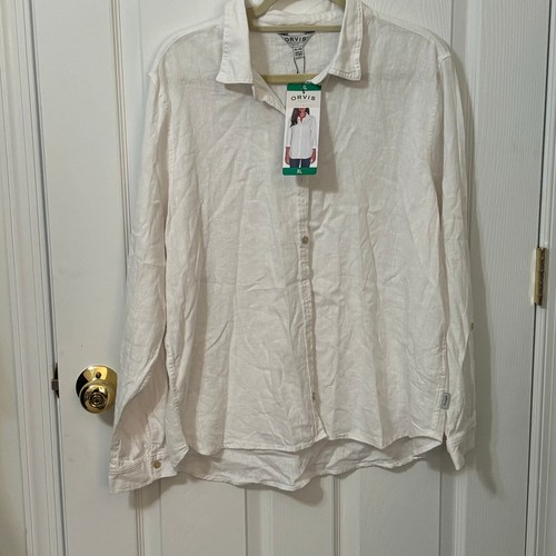 Orvis - Womens White Linen Blend Button Down Long Sleeve Dress Shirt NWT Size XL - 第 2/11 張圖片