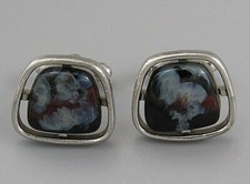 Mens Vintage OBSIDIAN BLACK CUFFLINKS Costume Jewelry R89