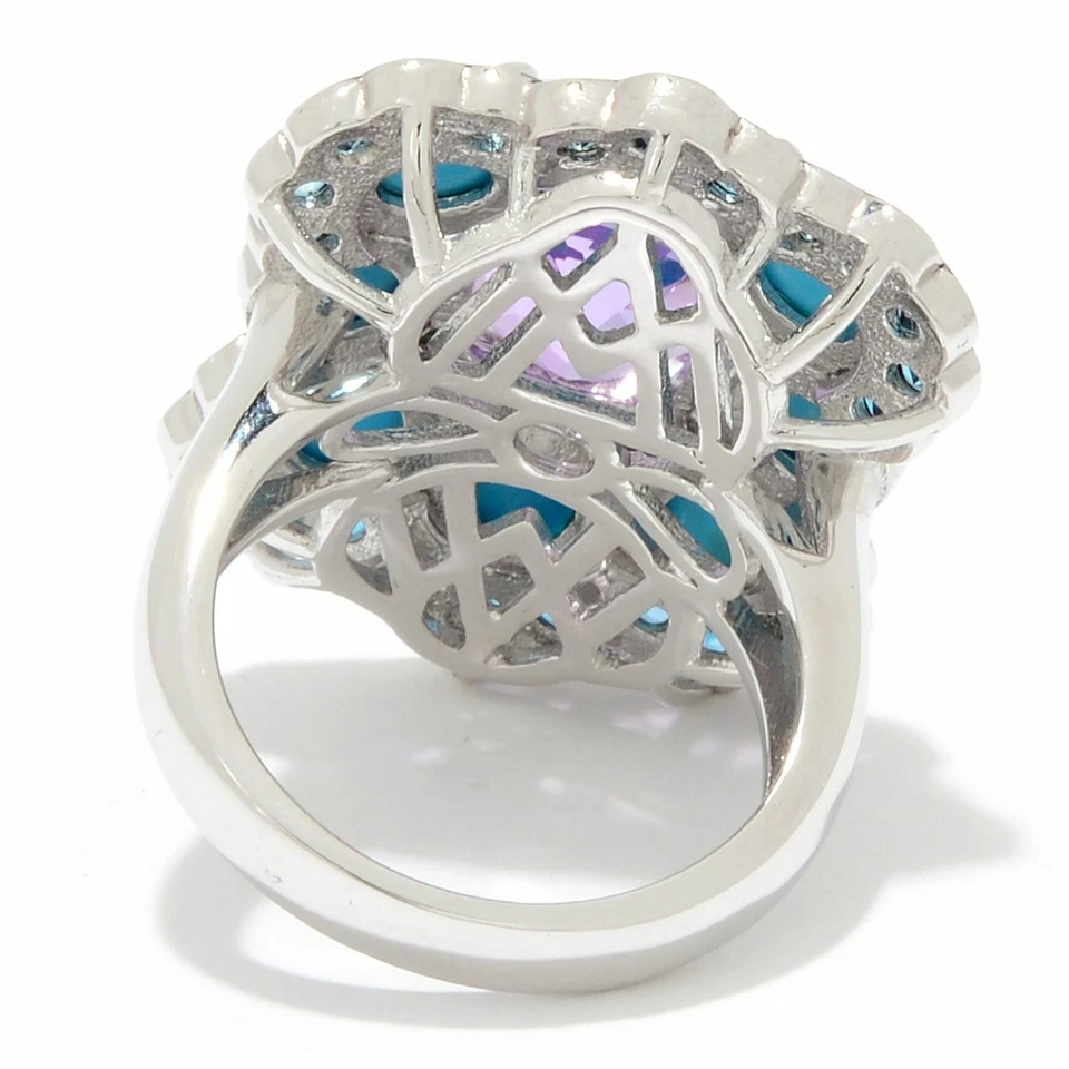 Anillo Meher's Joyería Plata Esterlina Amatista y Turquesa Piedras Preciosas $298 Foto 4 de 4