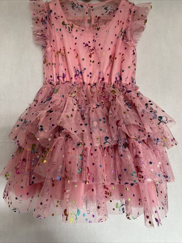 DISNEY 4T Lt Pink Nylon Net Tiered Layered Dress Ruffled Minnie Party Play 🎉 - Picture 2 of 3