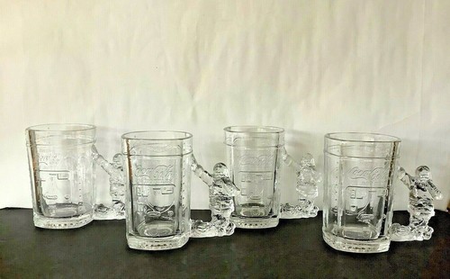 Set of 4 Vintage 1997 Coca Cola Glass Santa Claus Handle 20-3/4 Ounces Mug/Stein - Picture 9 of 9