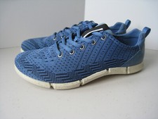 ECCO Womens Sneakers Shoes Sz 5-5.5 EU 36 Blue Knit Fabric Leather LaceUp Comfor