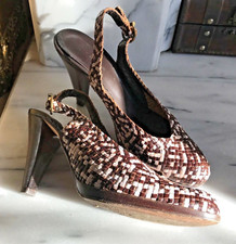 Hobbs Leather Slingback Shoes Size 4UK Brown & Pink Basket Weave High Heels Good