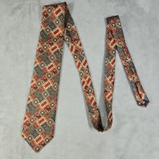 CC HUGHES 100 Silk Men's Tie Abstract Burgandy Ivory Teal Made In Italy