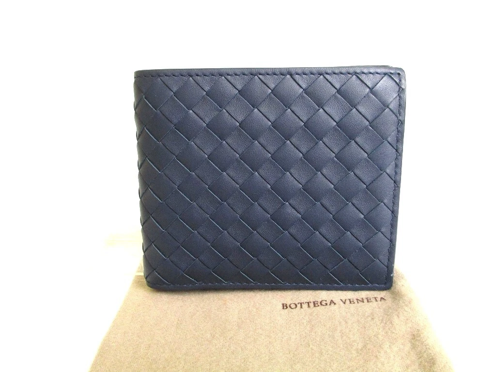 Bottega Veneta® Men's Intrecciato Bi-Fold Wallet in Deep Blue