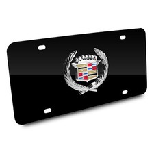 Cadillac 3d Classic Logo On Black Stainless Steel Metal Auto License Plate