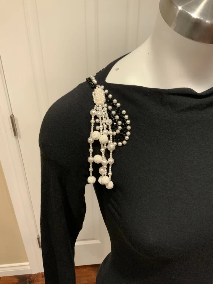 Vestido Lápiz Midi Bluemarine Negro Manga Larga con Perlas, Talla 4 (US), 38 (IT) Foto 4 de 4