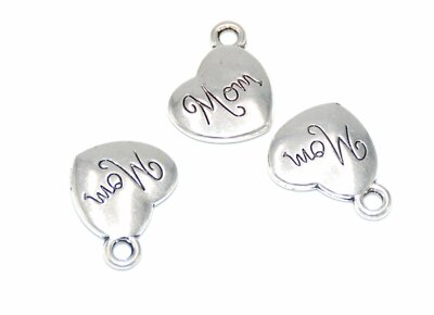 40 Heart Word Charms Mom Pendants Antiqued Silver Family Findings