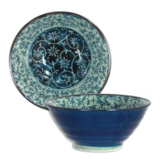 Japanese Chinese Rice Soup Bowl 5.75"D Porcelain Manyo Karakusa Made in Japan