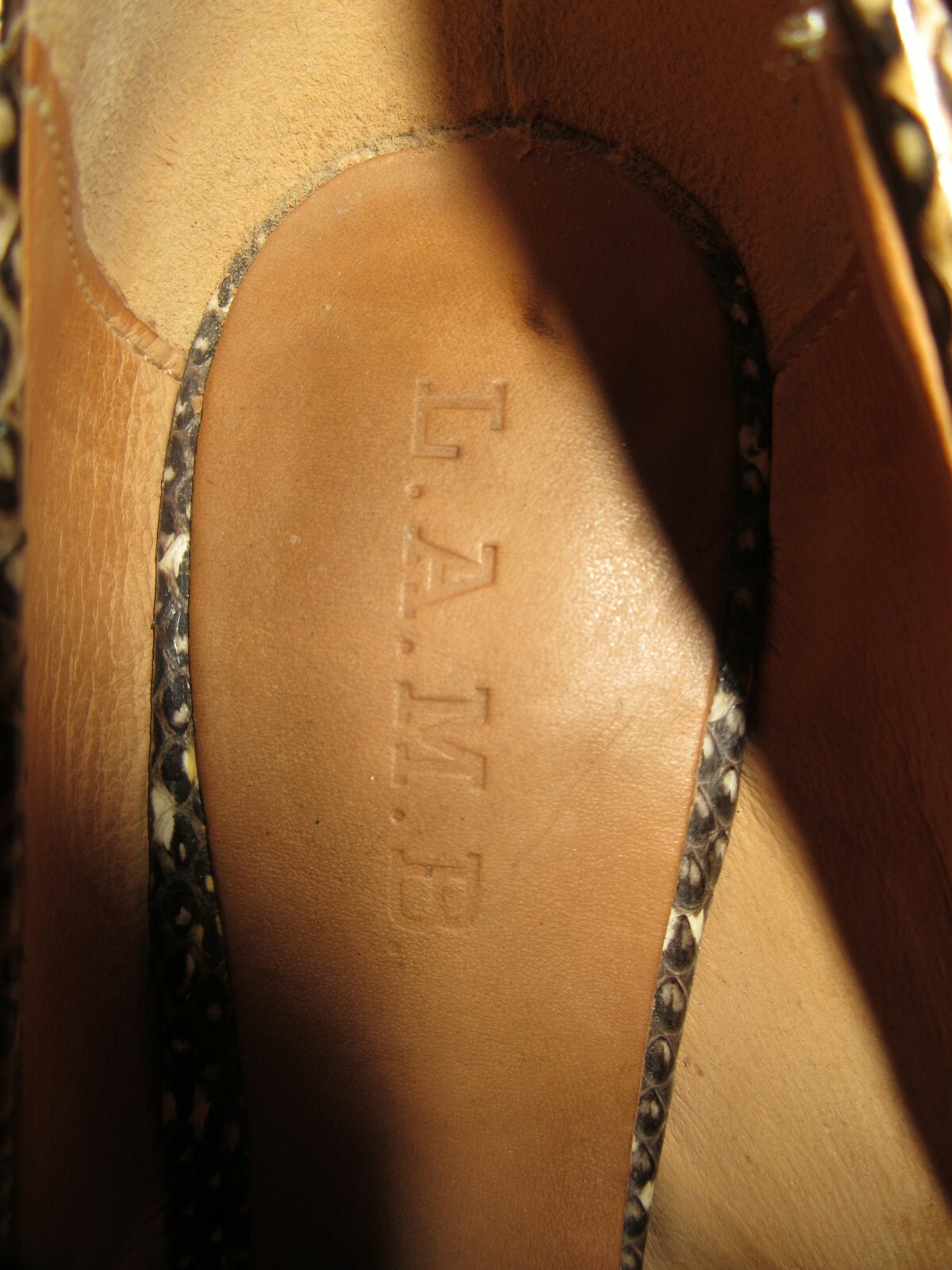 L.A.M.B. Python Snakeskin Leather Brown beige Sti… - image 10
