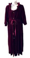 VTG 1970s velvet maroon plum red ruffle long satin tie robe rhinestone buttons M