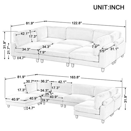 163''Modular Sectional Sofa,with Ottoman L Shaped Corner Sectional 6-Seater - Picture 8 of 24