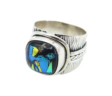 925 Sterling Silver Glitter Art Textured Band Cocktail Ring Sz 8 RG8582