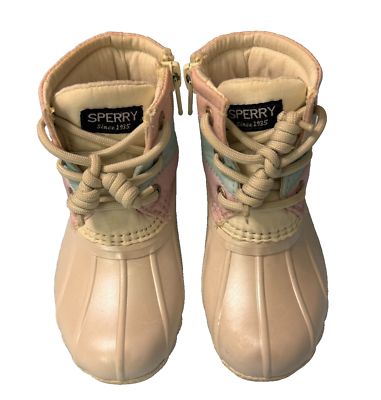 SPERRY Girls Boots Saltwater Duck Snow Rain Pastel Multi  display picture 1