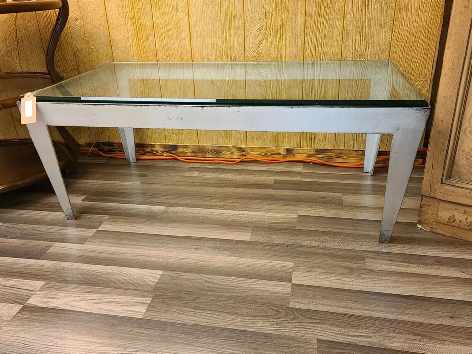Modern Rustic Accent/Coffee Table with Glass Top and Metal Base - Image 4 of 4