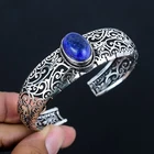 Lapis Lazuli Gemstone Handmade 925 Sterling Silver Open Cuff Bangle Adjustable