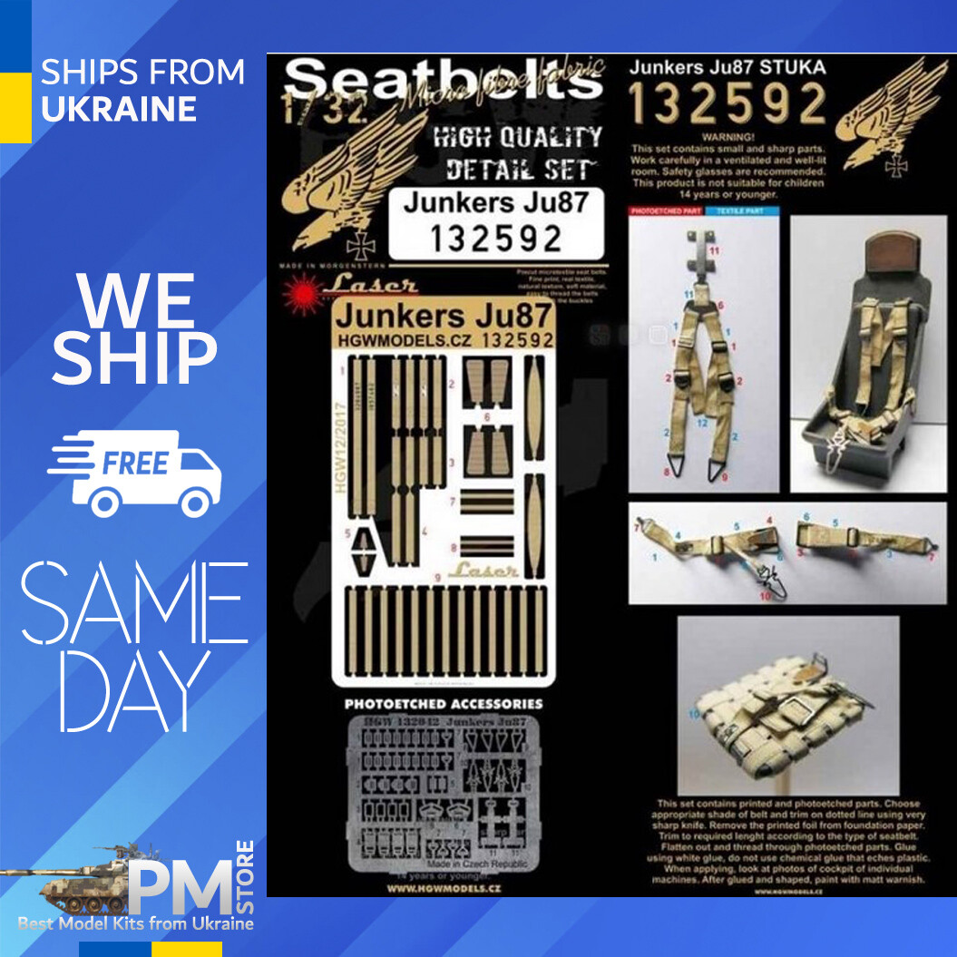 HGW 1/32 scale Junkers Ju 87 Stuka Seatbelts - aircraft kit accessory - 132592 HGW 1/32 scale Junkers Ju 87 Stuka Seatbelts - aircraft kit accessory - 132592