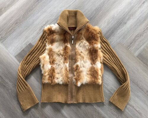 Jennyfer J Rabbit Fur Zip Up Knit Cardigan Sweater Jacket Size M - Picture 2 of 8