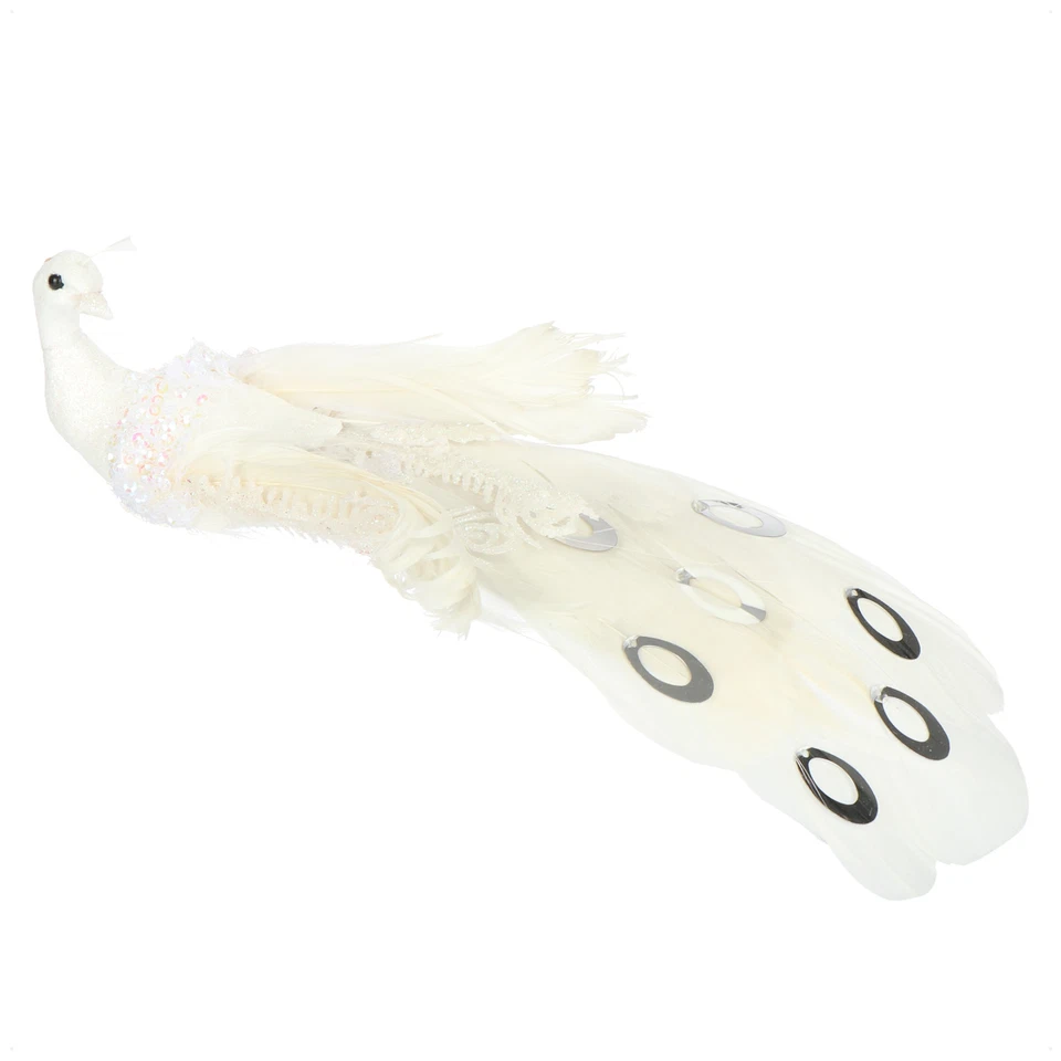 2x Christbaumschmuck Deko Vogel - Pfau mit Pailletten für Weihnachtsbaum - weiß - Bild 2 von 4