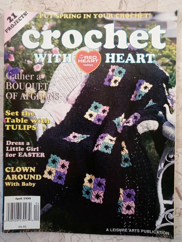 CROCHET WITH HEART Yarn VTG Magazine April 1999 Clown Pizza Patchwork Bookmark - Image 2 of 4