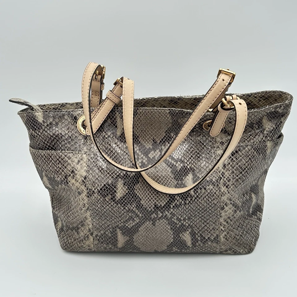 Bolso de hombro de viaje Michael Kors para mujer talla 15"x10" Python Jet exótico beige Foto 2 de 4