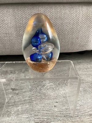 Sammlerstücke Kunst Glas Ovid Saphir Glut & Heiligenschein Ring Gold Staubbasis P-Gewicht