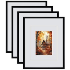 11x14 Black Picture Frame with Double White Mat 4 Pack, 11 by 14 Family Weddi...