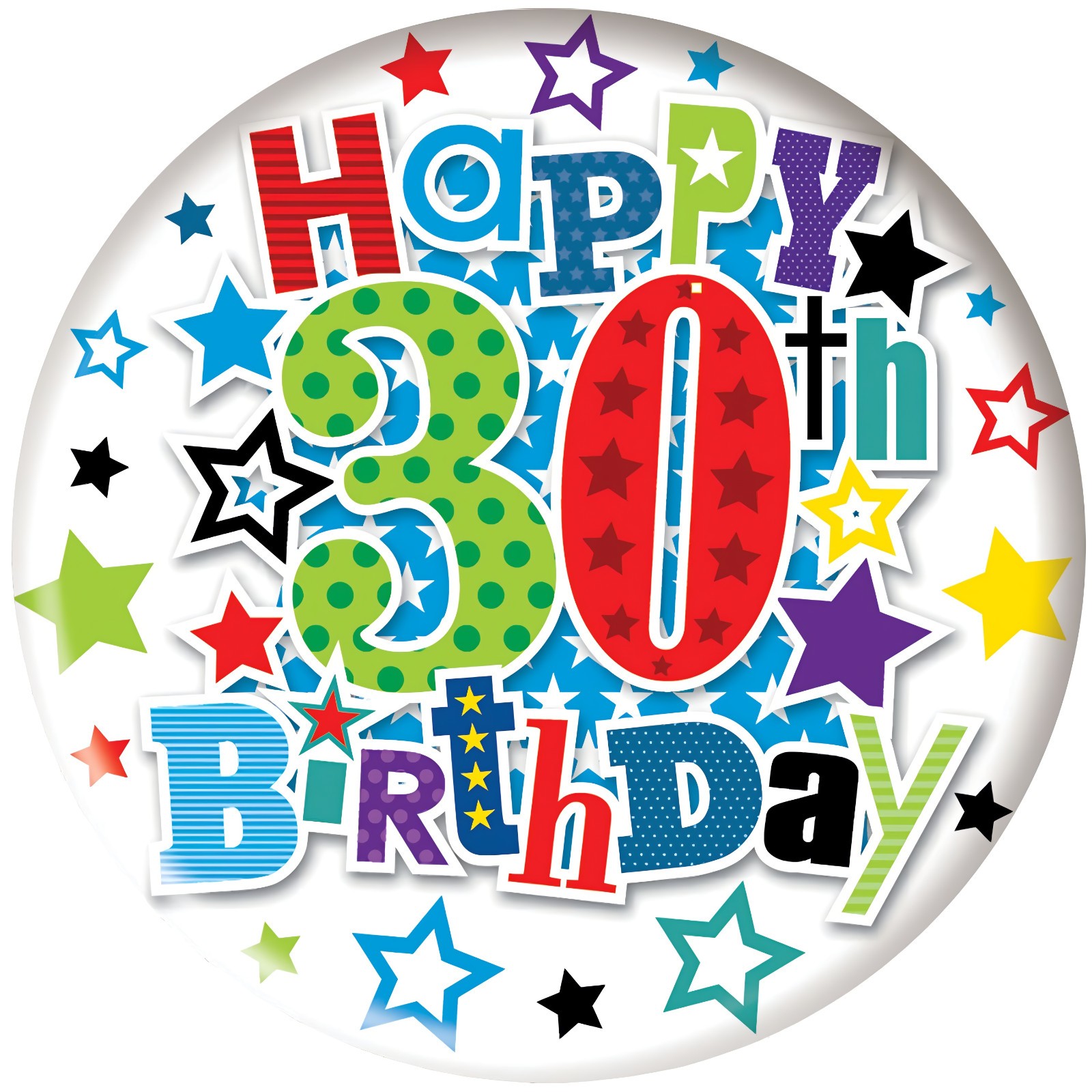 Simon Elvin 🎉 Happy 30th Birthday Jumbo Badge – Colourful Star Design – 15cm