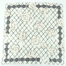 Extremely beautiful CHANEL 100 silk Coco mark camellia matelass large scarf ivor