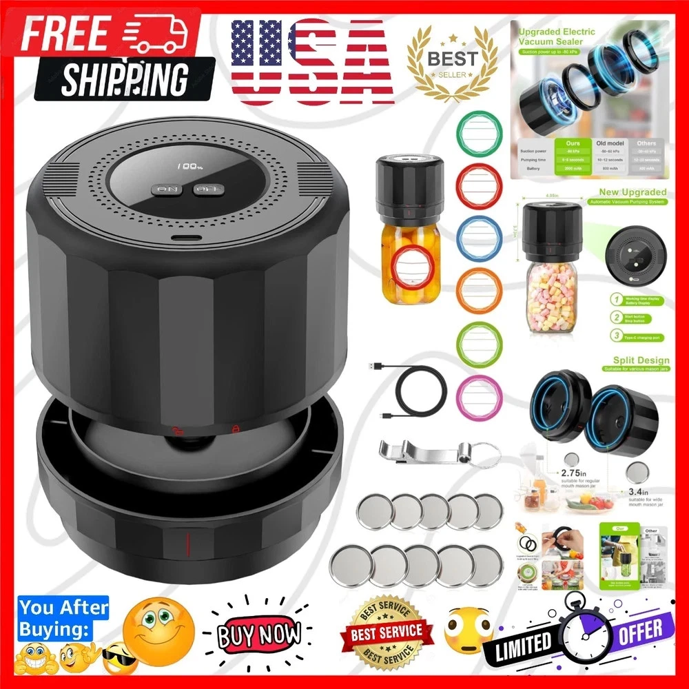 M11 Electric Mason Jar Vacuum Sealer Kit - with Wide and Regular Mouth Mason ...