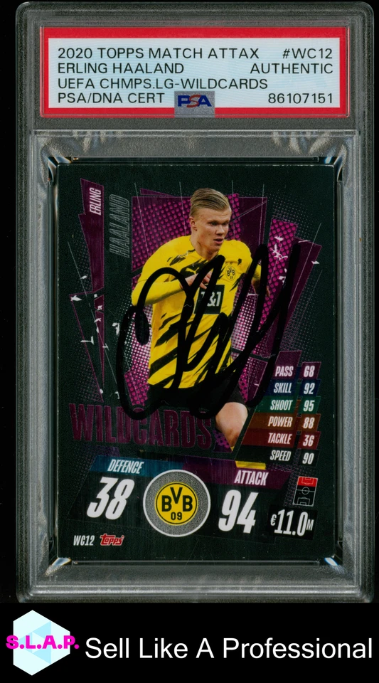ERLING HAALAND UEFA CHMPS.LG-WILDCARDS TOPPS MATCH ATTAX 2020 WC12 AUTO PSA AUTH