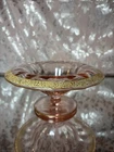 Vintage Pink Tiffin Gold Etch Rim w/ Rose Design Depression Glass Compote Bowl
