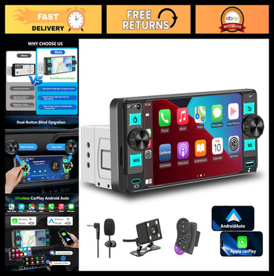 Single Din Car Stereo with Wireless Apple CarPlay, Bluetooth, Touchscreen, GPS &