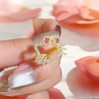 1/3 PCS Cute Sanrio Gold Hello Kitty Rhinestones Rings Women Accessory KT Gifts