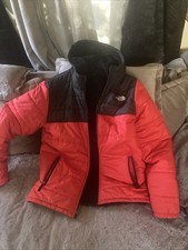 The North Face Reversible Jacket Boys L 14/16 Hooded Zip Up Puffer Red Black