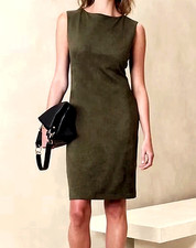 BANANA REPUBLIC- VEGAN SUEDE SHEATH PENCIL DRESS- OLIVE GREEN SIZE M