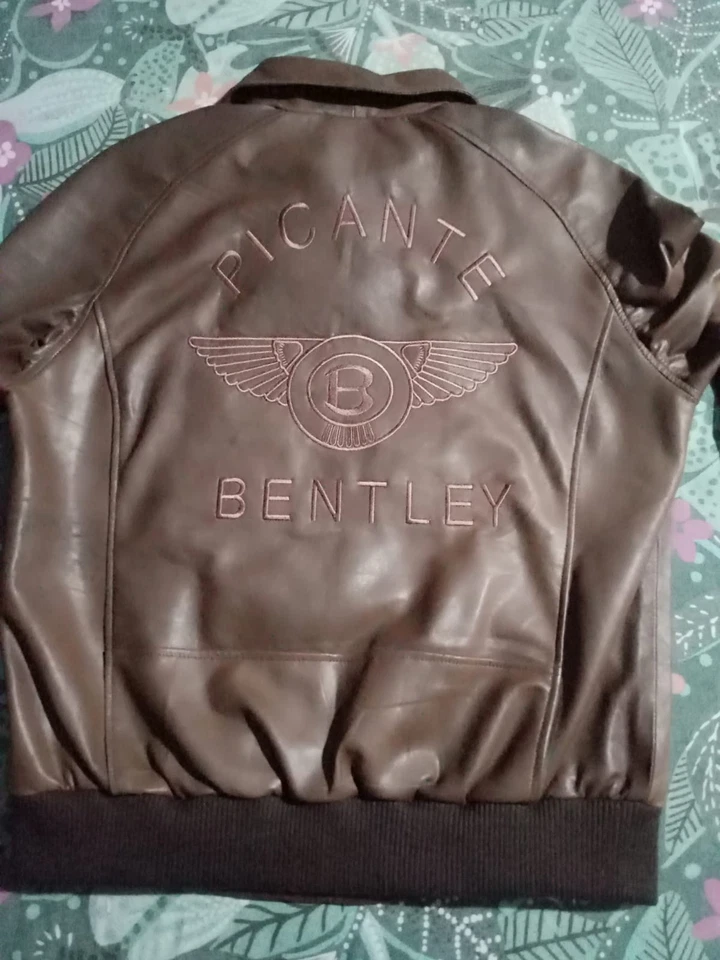 Chaqueta de bombardero de cuero marrón Bentley ropa exterior genuina de motociclista de carreras para hombre Foto 4 de 4