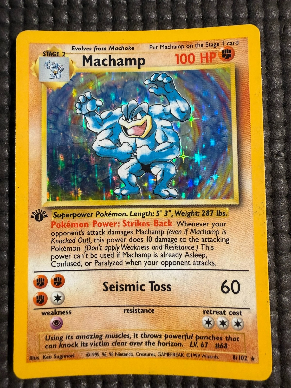 Pokemon Card Machamp Base Set WOTC 8/102 Holo 1st Edition MP