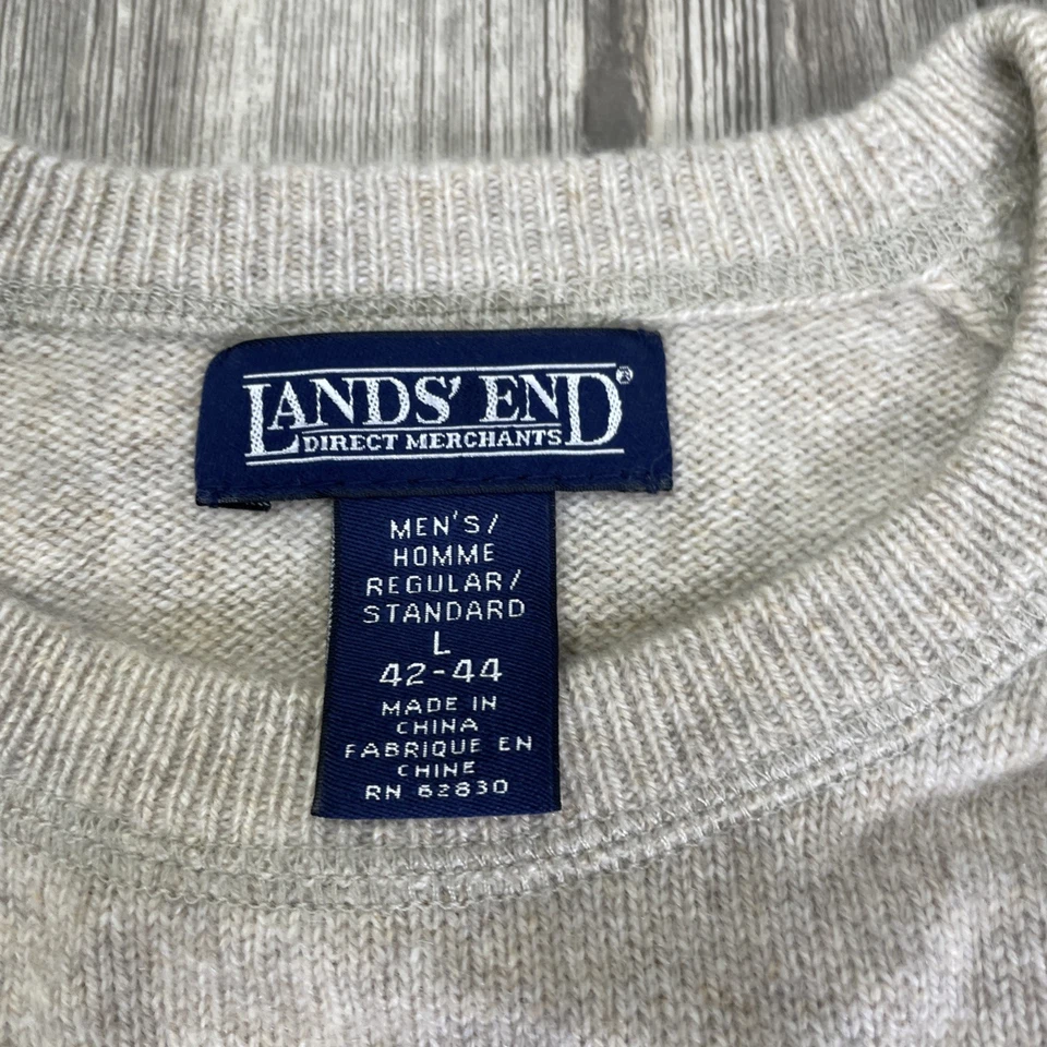 Vtg Lands' End Cashmere Sweater Mens L Oatmeal Soft Ribbed Cuff Hem - Image 3 of 4