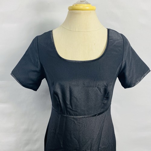 STAGE ACCENTS Black Show Choir Long Dress Size 6 Empire Waist A-line Satin Trim - Picture 3 of 3