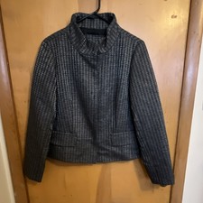 Coldwater Creek Gray Houndstooth Classic Lined Jacket Women  s Size 8 Long Sleeve