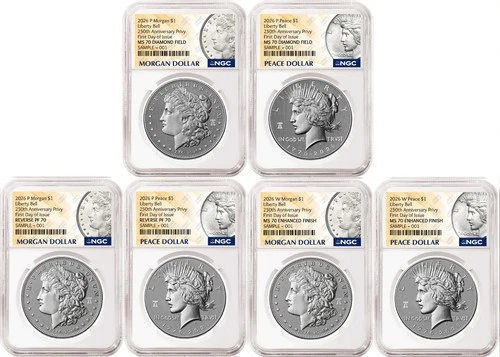 6 Coin Set 2026 Morgan & Peace Silver Dollars NGC MS RP DF 70 FDOI MP Presale - product listing photo