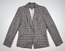 WHBM Womens 10 Gray Plaid Blazer Career Office Academia Quiet Luxury Chic
